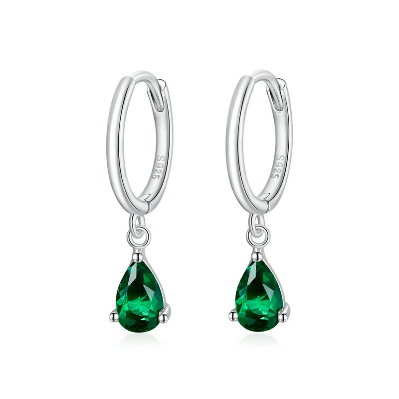 BAMOER Silver ISHWAR Green Water Drop Earrings 925 Sterling Silver 4 Colors Drop Shape Earring for Women Statement  Jewelry