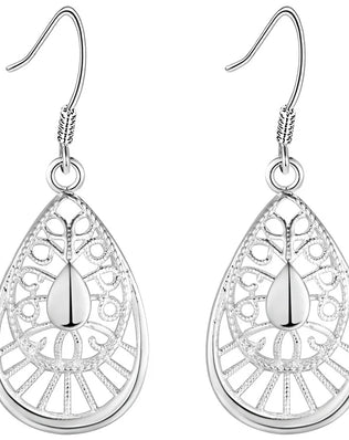 Hot Selling 925 Sterling Silver vintage earrings high quality Fashion Jewelry Christmas Gift Carved water drops