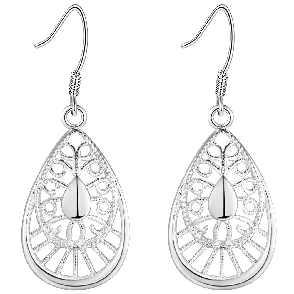 Hot Selling 925 Sterling Silver vintage earrings high quality Fashion Jewelry Christmas Gift Carved water drops