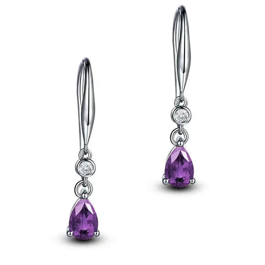 Silver 925 Earrings Water Drop Shape Zircon Gemstones