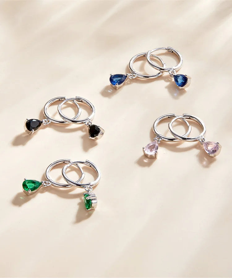 BAMOER Silver ISHWAR Green Water Drop Earrings 925 Sterling Silver 4 Colors Drop Shape Earring for Women Statement  Jewelry