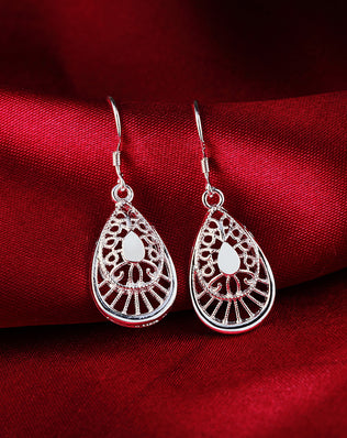 Hot Selling 925 Sterling Silver vintage earrings high quality Fashion Jewelry Christmas Gift Carved water drops