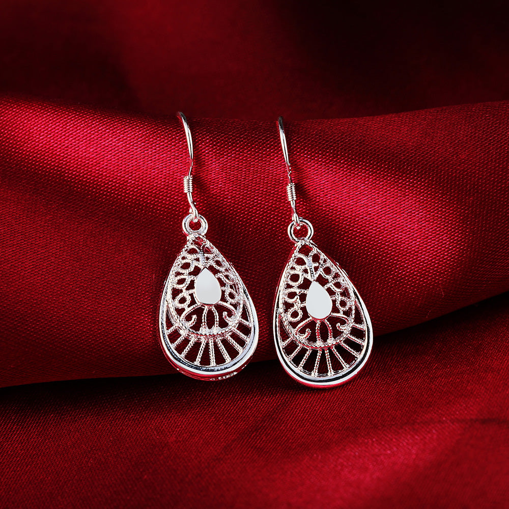 Hot Selling 925 Sterling Silver vintage earrings high quality Fashion Jewelry Christmas Gift Carved water drops