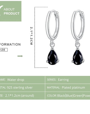BAMOER Silver ISHWAR Green Water Drop Earrings 925 Sterling Silver 4 Colors Drop Shape Earring for Women Statement  Jewelry