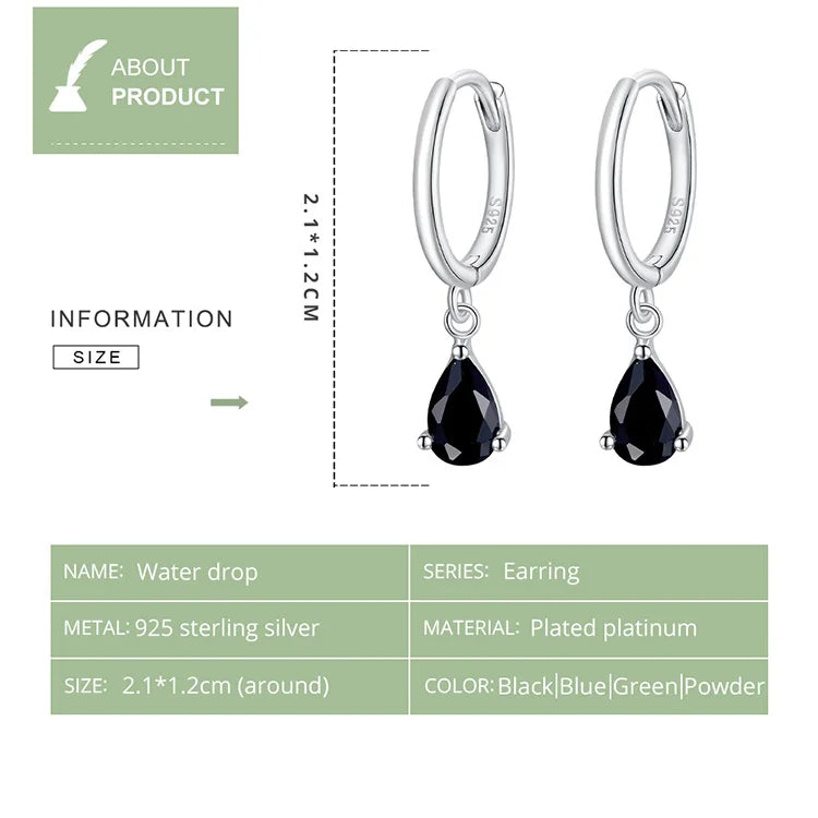 BAMOER Silver ISHWAR Green Water Drop Earrings 925 Sterling Silver 4 Colors Drop Shape Earring for Women Statement  Jewelry