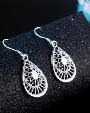 Hot Selling 925 Sterling Silver vintage earrings high quality Fashion Jewelry Christmas Gift Carved water drops