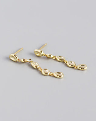 925  Sterling Silver Bean Beads Drop Earrings, Optional 18k Gold Plating
