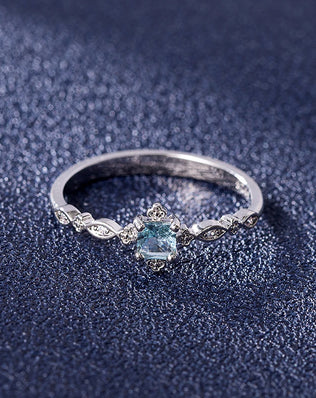 Dainty 925 Sterling Silver Ring with Pretty Blue Zircon Gemstone