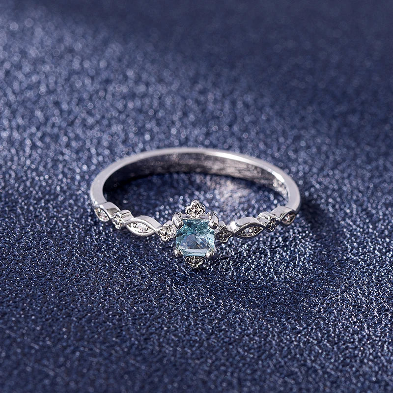 Dainty 925 Sterling Silver Ring with Pretty Blue Zircon Gemstone