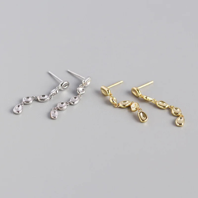 925  Sterling Silver Bean Beads Drop Earrings, Optional 18k Gold Plating