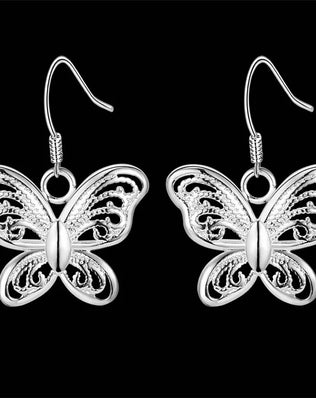 Hot 925 Sterling Silver Beautiful butterfly drop Earring for Women Fashion Holiday gifts classic party wedding Jewelry
