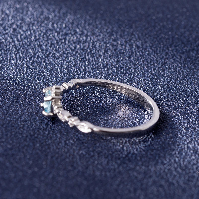 Dainty 925 Sterling Silver Ring with Pretty Blue Zircon Gemstone