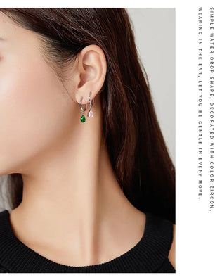 BAMOER Silver ISHWAR Green Water Drop Earrings 925 Sterling Silver 4 Colors Drop Shape Earring for Women Statement  Jewelry