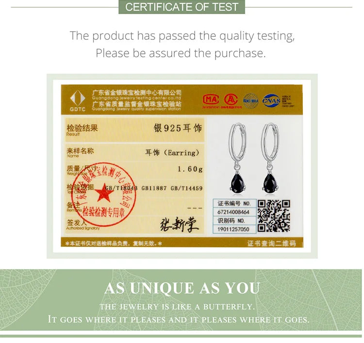 BAMOER Silver ISHWAR Green Water Drop Earrings 925 Sterling Silver 4 Colors Drop Shape Earring for Women Statement  Jewelry