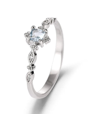 Dainty 925 Sterling Silver Ring with Pretty Blue Zircon Gemstone