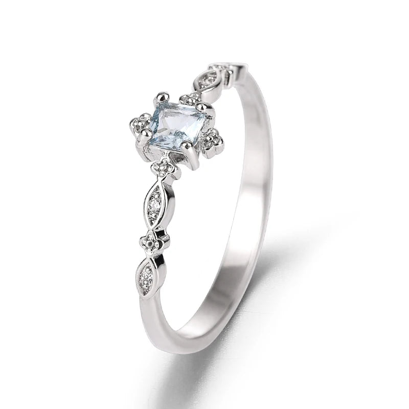 Dainty 925 Sterling Silver Ring with Pretty Blue Zircon Gemstone