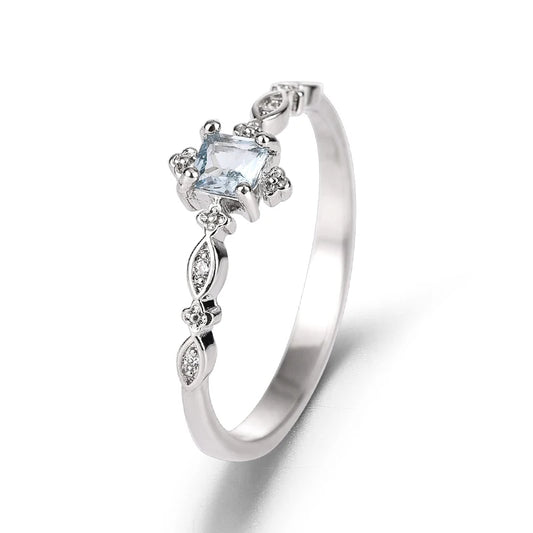 Dainty 925 Sterling Silver Ring with Pretty Blue Zircon Gemstone