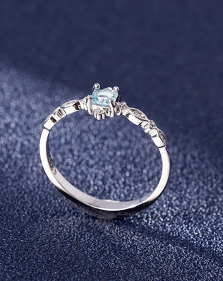 Dainty 925 Sterling Silver Ring with Pretty Blue Zircon Gemstone