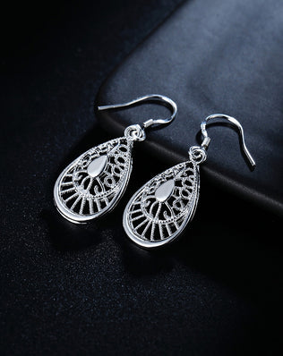 Hot Selling 925 Sterling Silver vintage earrings high quality Fashion Jewelry Christmas Gift Carved water drops