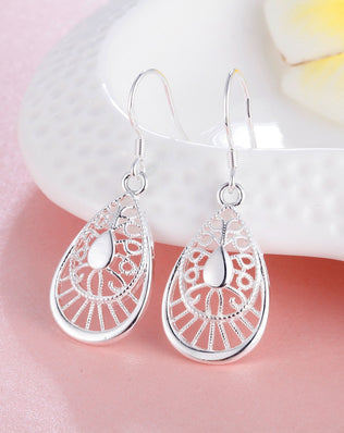 Hot Selling 925 Sterling Silver vintage earrings high quality Fashion Jewelry Christmas Gift Carved water drops