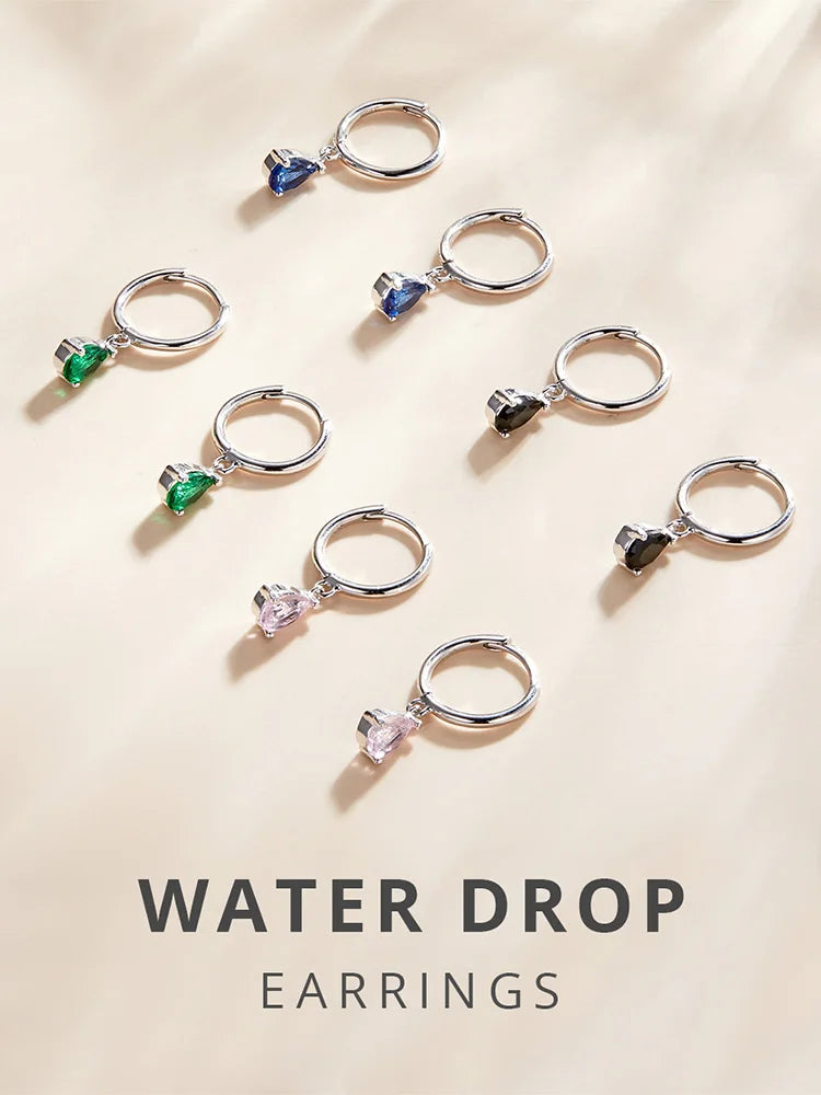 BAMOER Silver ISHWAR Green Water Drop Earrings 925 Sterling Silver 4 Colors Drop Shape Earring for Women Statement  Jewelry
