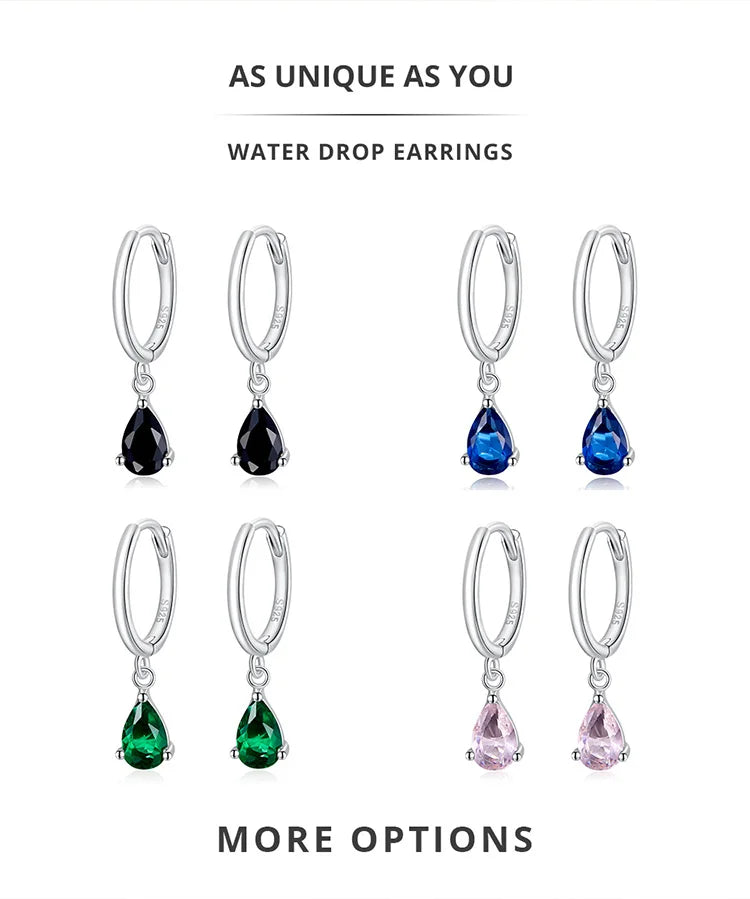 BAMOER Silver ISHWAR Green Water Drop Earrings 925 Sterling Silver 4 Colors Drop Shape Earring for Women Statement  Jewelry