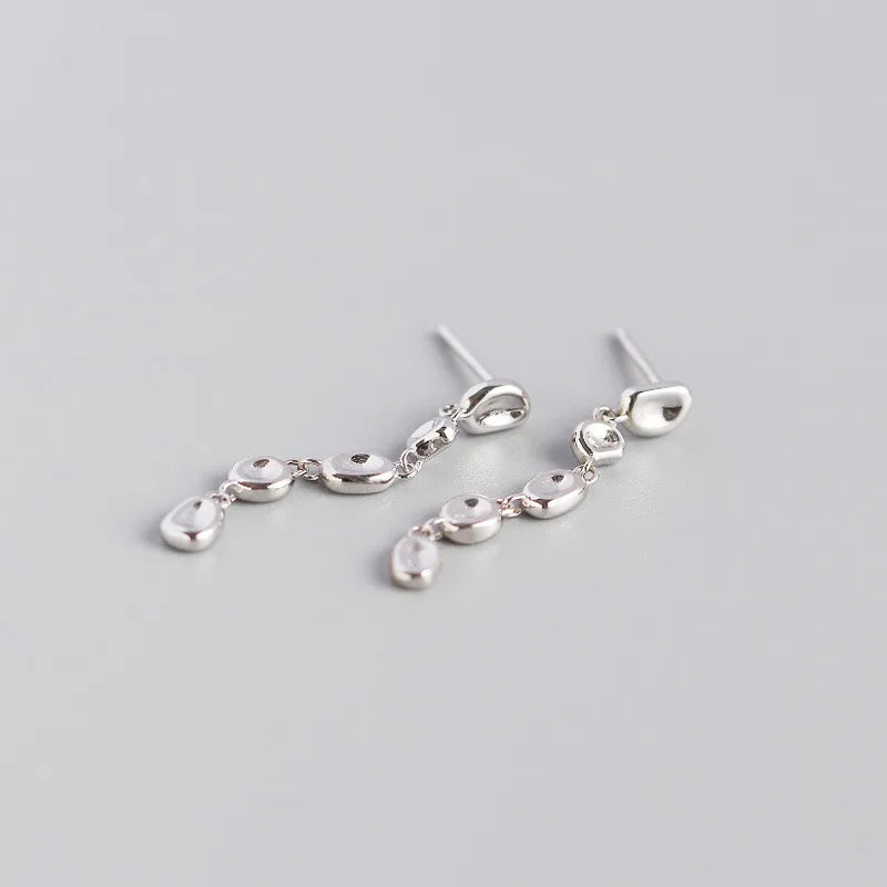925  Sterling Silver Bean Beads Drop Earrings, Optional 18k Gold Plating