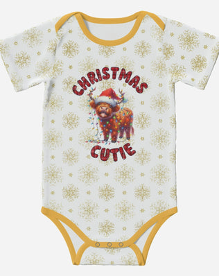 'CHRISTMAS CUTIE' Highland Cows; Short Sleeve Romper/Sleepsuits, Eco-Friendly Cotton