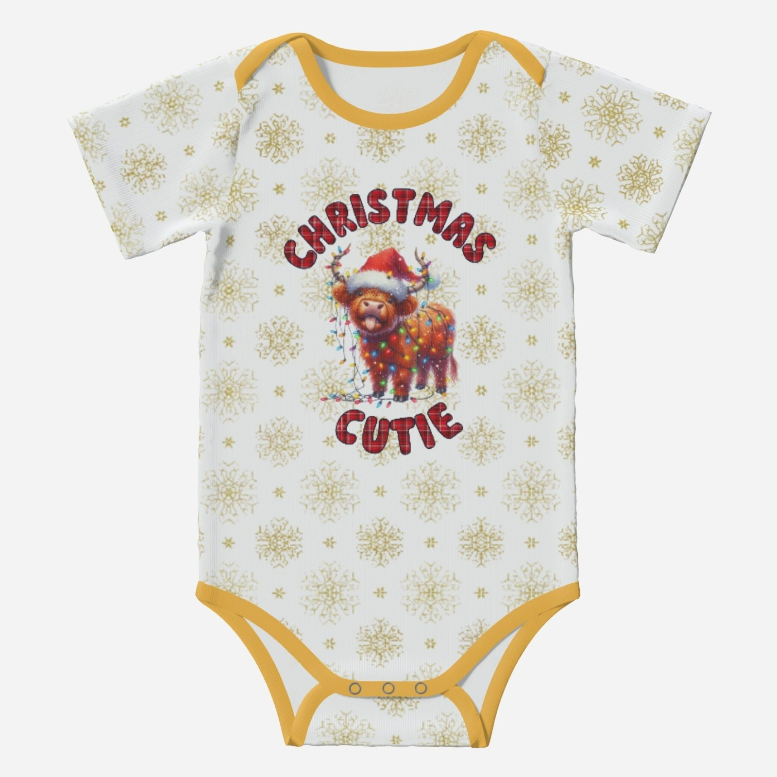 'CHRISTMAS CUTIE' Highland Cows; Short Sleeve Romper/Sleepsuits, Eco-Friendly Cotton