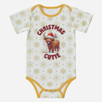 'CHRISTMAS CUTIE' Highland Cows; Short Sleeve Romper/Sleepsuits, Eco-Friendly Cotton