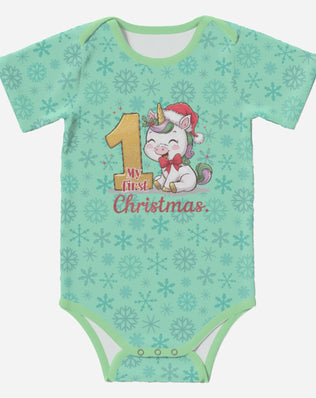 'My First Christmas' Super Cute Unicorn; Short Sleeve Romper/Sleepsuit Eco-Friendly Cotton