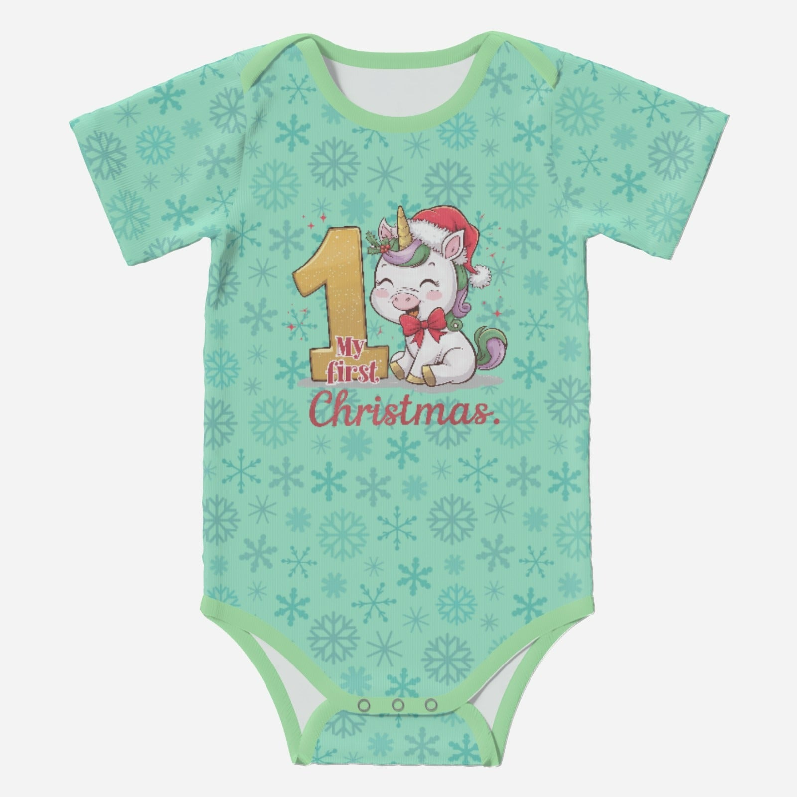 'My First Christmas' Super Cute Unicorn; Short Sleeve Romper/Sleepsuit Eco-Friendly Cotton