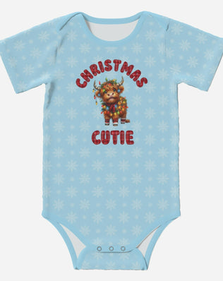 'CHRISTMAS CUTIE' Highland Cows; Short Sleeve Romper/Sleepsuits, Eco-Friendly Cotton