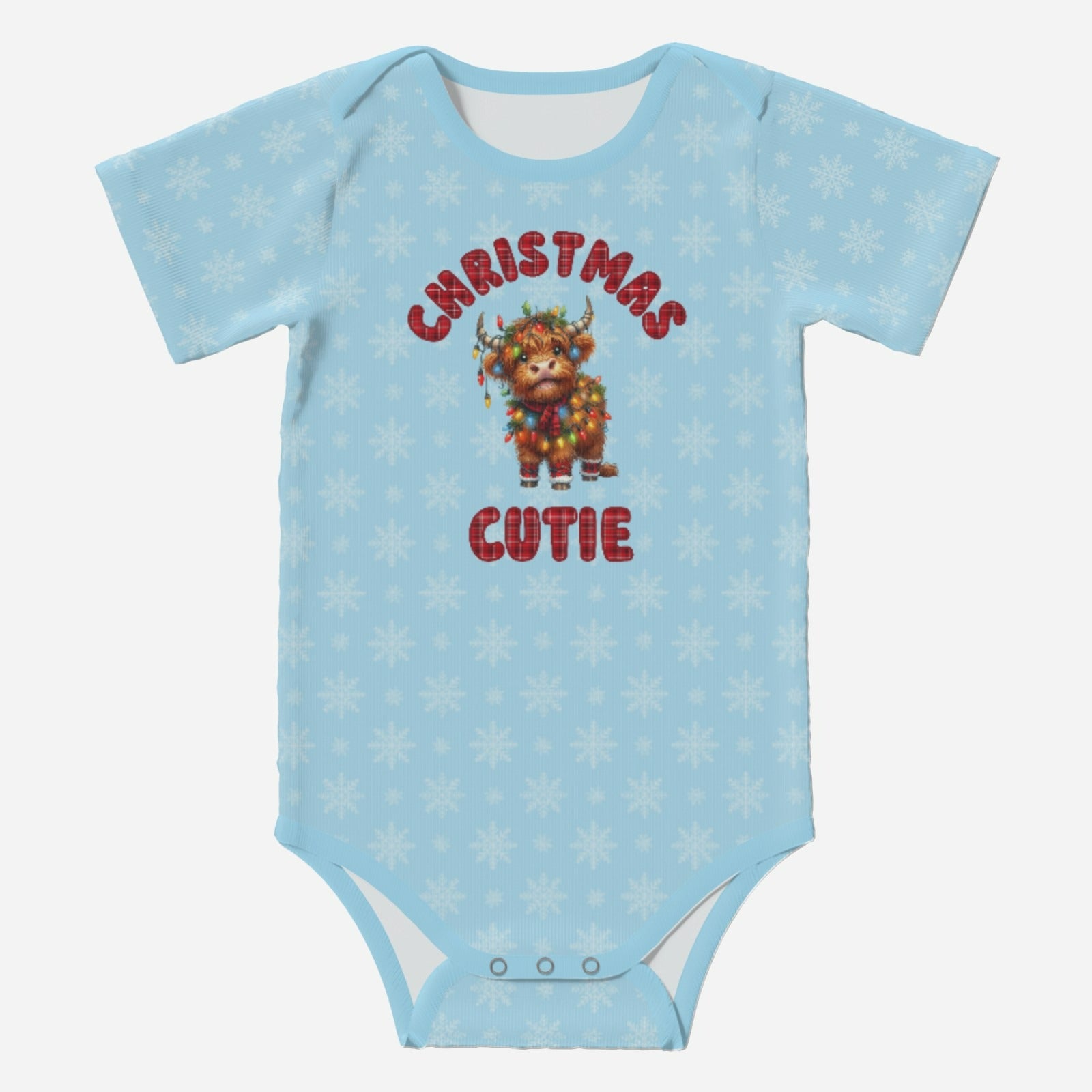 'CHRISTMAS CUTIE' Highland Cows; Short Sleeve Romper/Sleepsuits, Eco-Friendly Cotton