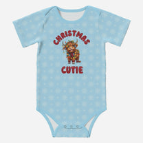 'CHRISTMAS CUTIE' Highland Cows; Short Sleeve Romper/Sleepsuits, Eco-Friendly Cotton
