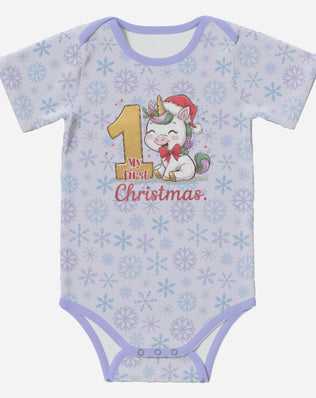 'My First Christmas' Super Cute Unicorn; Short Sleeve Romper/Sleepsuit Eco-Friendly Cotton