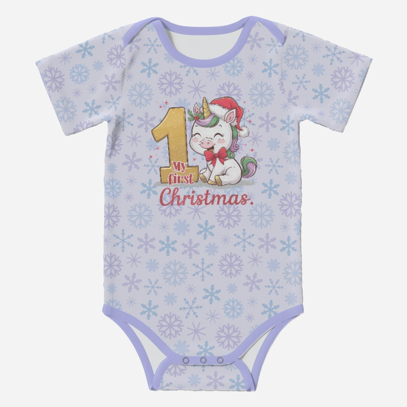 'My First Christmas' Super Cute Unicorn; Short Sleeve Romper/Sleepsuit Eco-Friendly Cotton