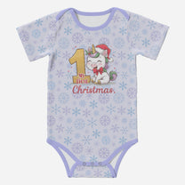 'My First Christmas' Super Cute Unicorn; Short Sleeve Romper/Sleepsuit Eco-Friendly Cotton