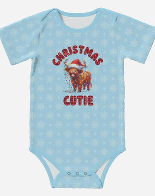 'CHRISTMAS CUTIE' Highland Cows; Short Sleeve Romper/Sleepsuits, Eco-Friendly Cotton