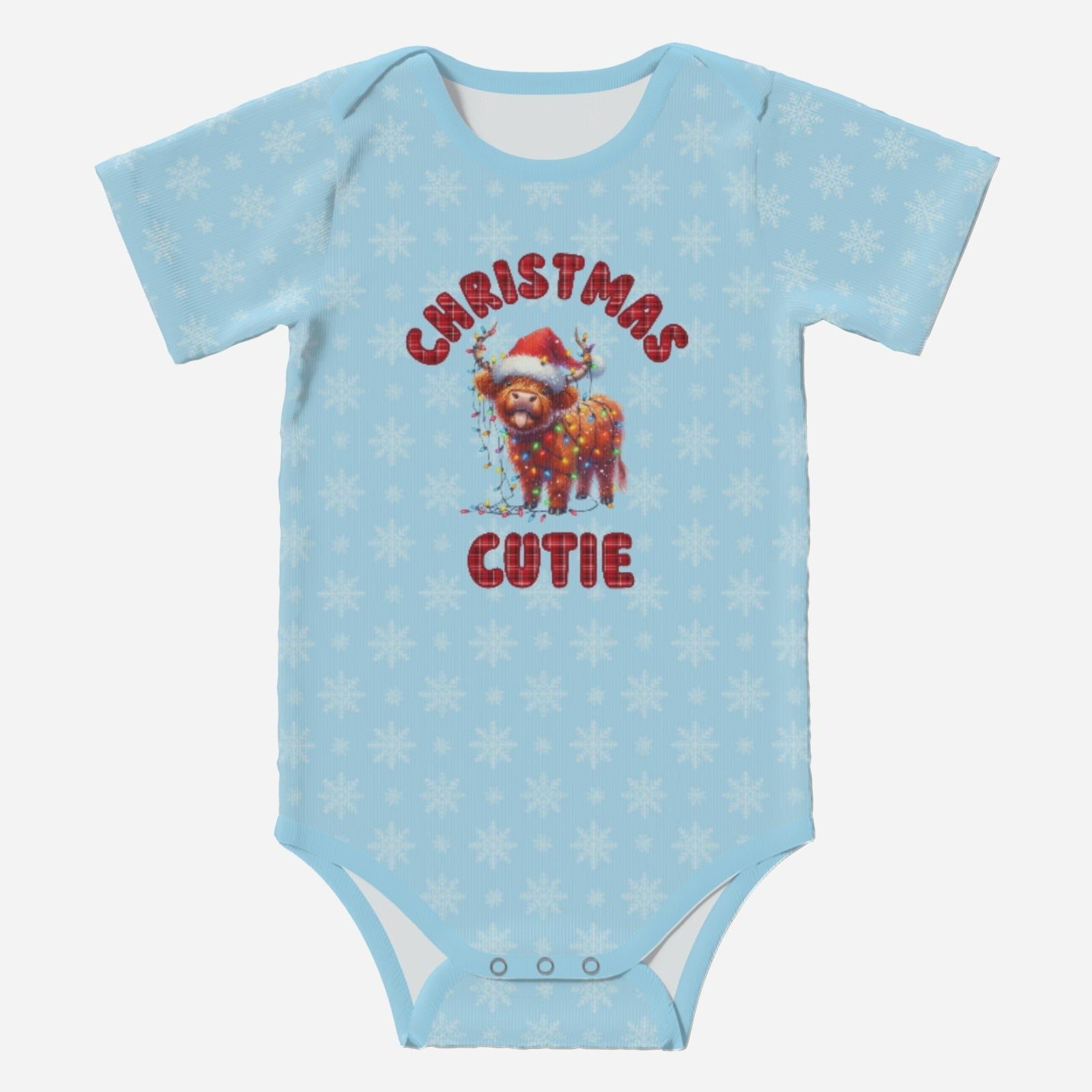 'CHRISTMAS CUTIE' Highland Cows; Short Sleeve Romper/Sleepsuits, Eco-Friendly Cotton