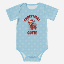 'CHRISTMAS CUTIE' Highland Cows; Short Sleeve Romper/Sleepsuits, Eco-Friendly Cotton