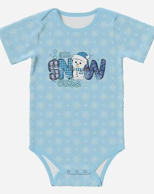 SNOW CUTE' Cute Snowman; Short Sleeve Romper/Sleepsuit, Eco-Friendly Cotton