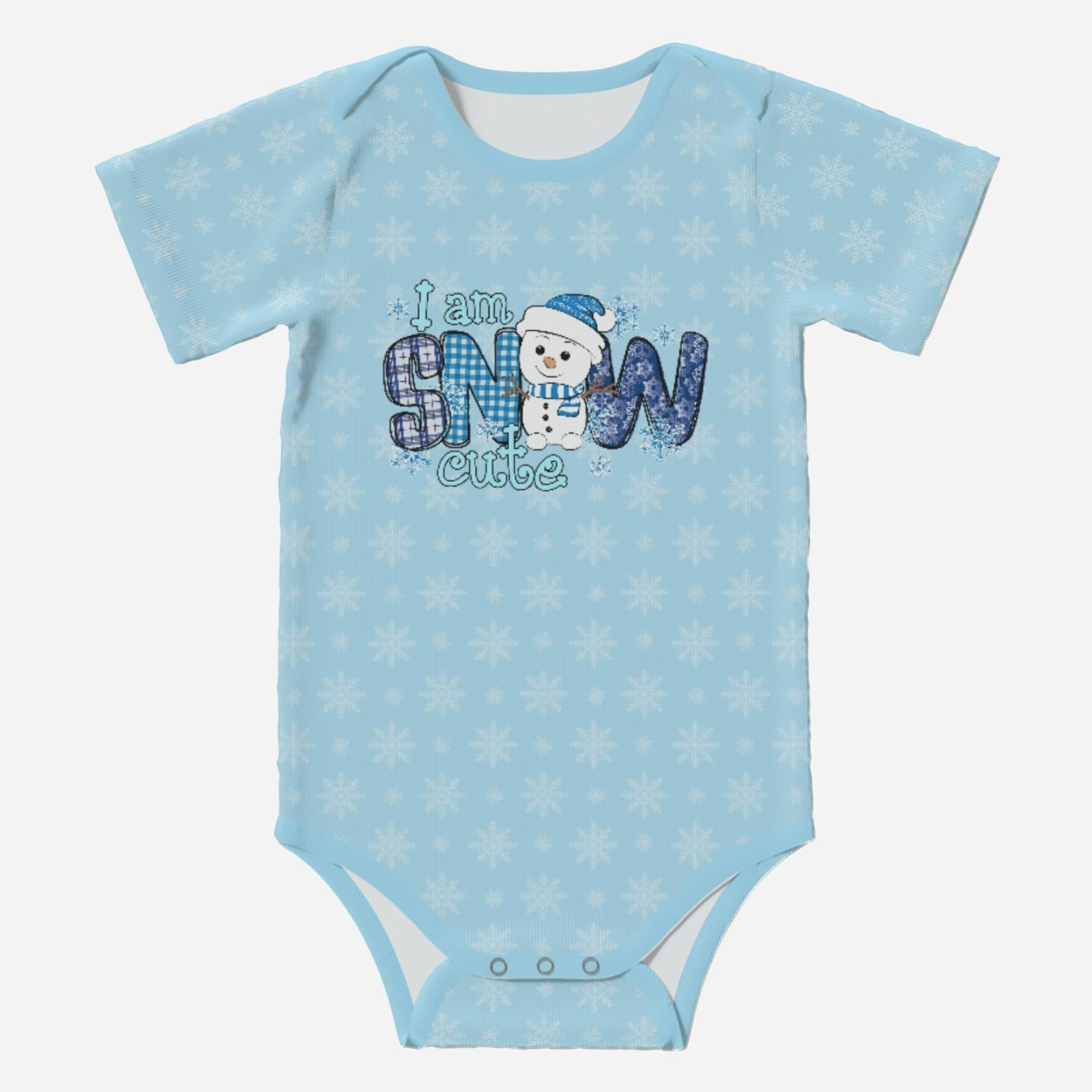 SNOW CUTE' Cute Snowman; Short Sleeve Romper/Sleepsuit, Eco-Friendly Cotton