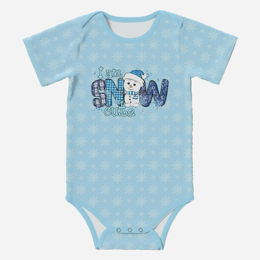 SNOW CUTE' Cute Snowman; Short Sleeve Romper/Sleepsuit, Eco-Friendly Cotton