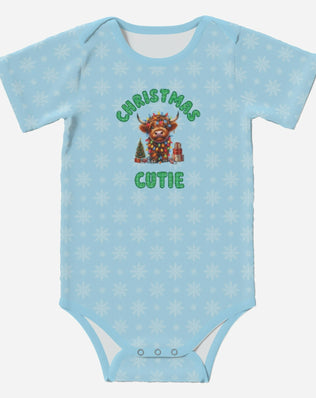 'CHRISTMAS CUTIE' Highland Cows; Short Sleeve Romper/Sleepsuits, Eco-Friendly Cotton