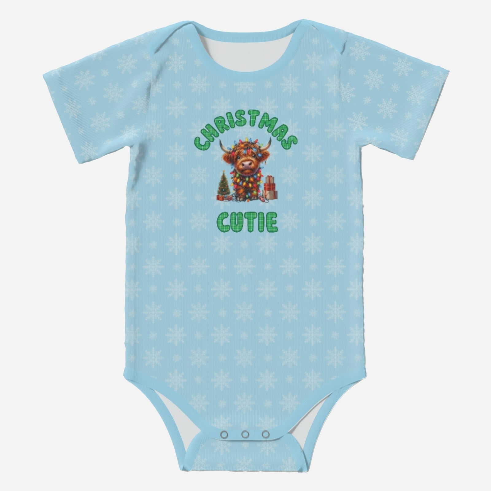 'CHRISTMAS CUTIE' Highland Cows; Short Sleeve Romper/Sleepsuits, Eco-Friendly Cotton