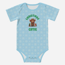 'CHRISTMAS CUTIE' Highland Cows; Short Sleeve Romper/Sleepsuits, Eco-Friendly Cotton