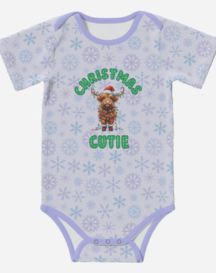 'CHRISTMAS CUTIE' Highland Cows; Short Sleeve Romper/Sleepsuits, Eco-Friendly Cotton