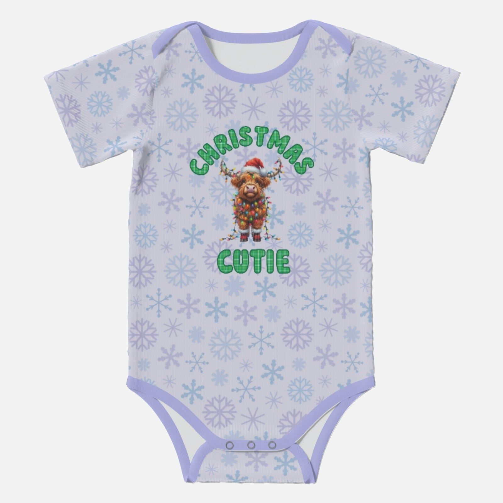 'CHRISTMAS CUTIE' Highland Cows; Short Sleeve Romper/Sleepsuits, Eco-Friendly Cotton