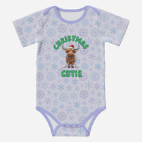 'CHRISTMAS CUTIE' Highland Cows; Short Sleeve Romper/Sleepsuits, Eco-Friendly Cotton
